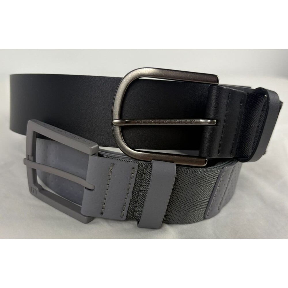 Lot of 2 TravisMathew Golf Belts Mens Size XL Large Gray Black Stretch Fabric